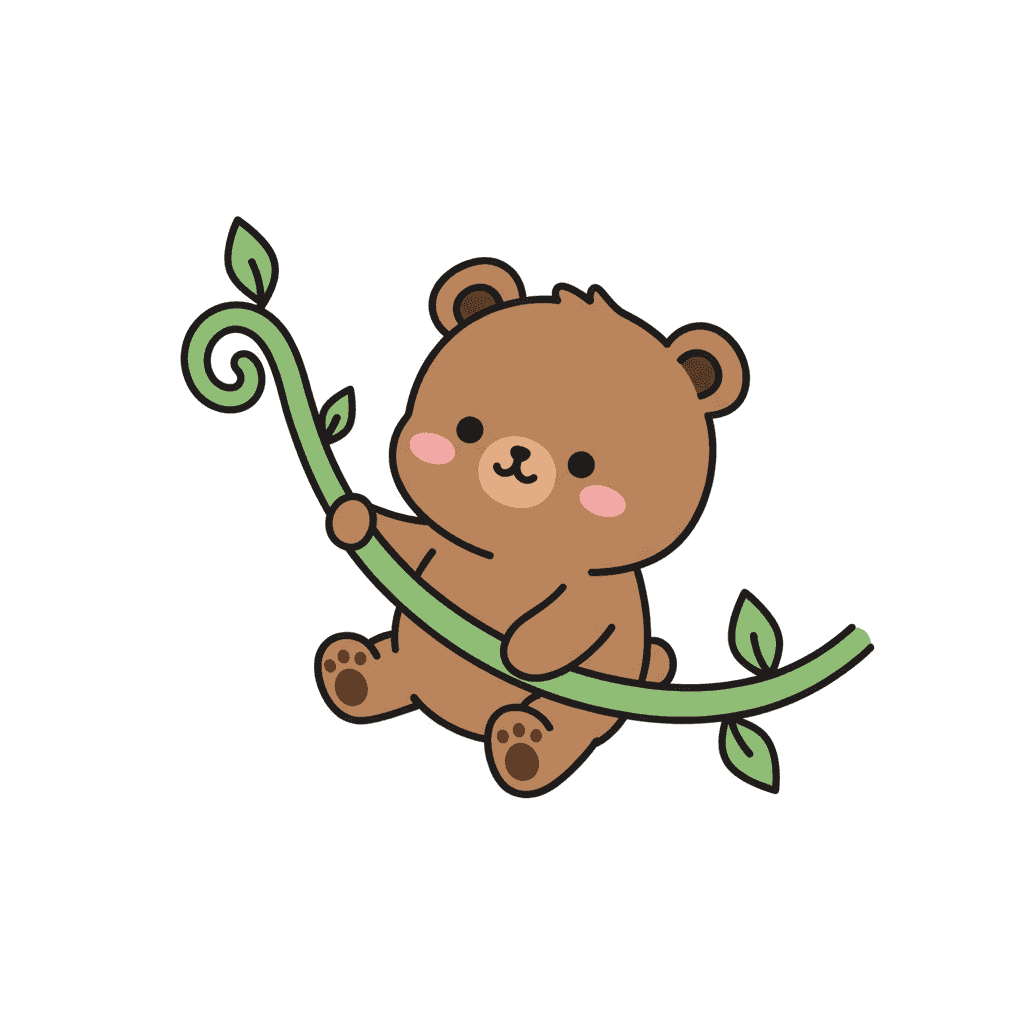 Bear Cub Swinging On Vine - easy cartoon drawing idea