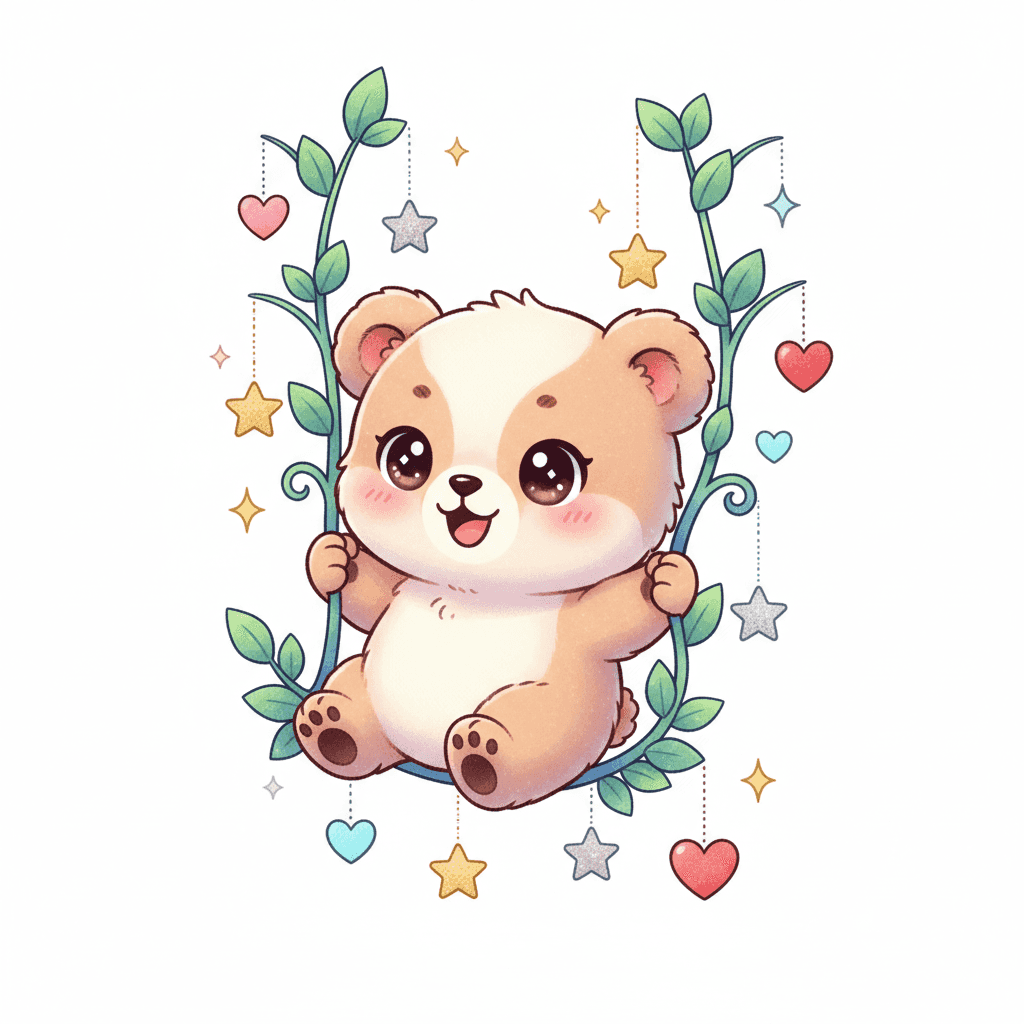 Bear Cub Swinging On Vine - hard cartoon drawing idea
