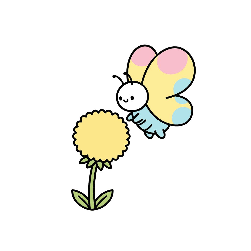 Butterfly Landing On A Dandelion - easy cartoon drawing idea