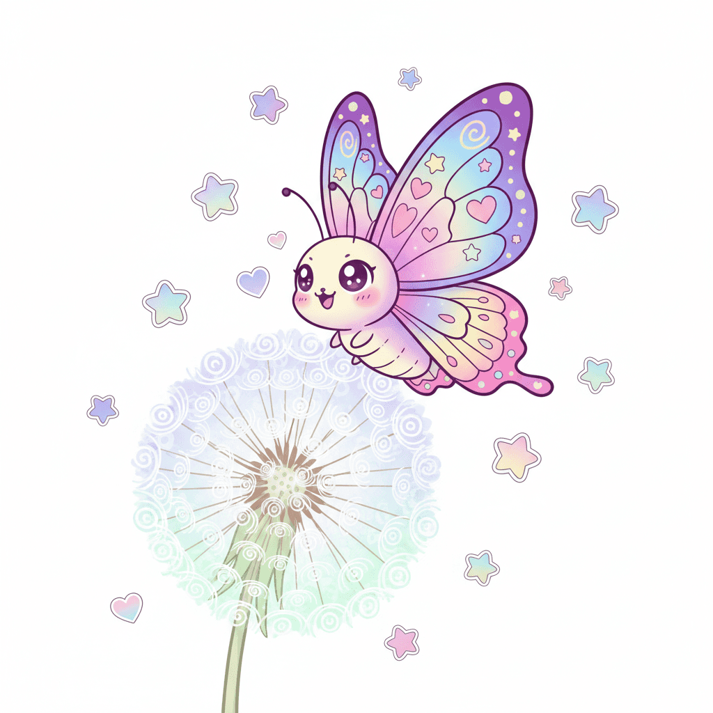 Butterfly Landing On A Dandelion - hard cartoon drawing idea