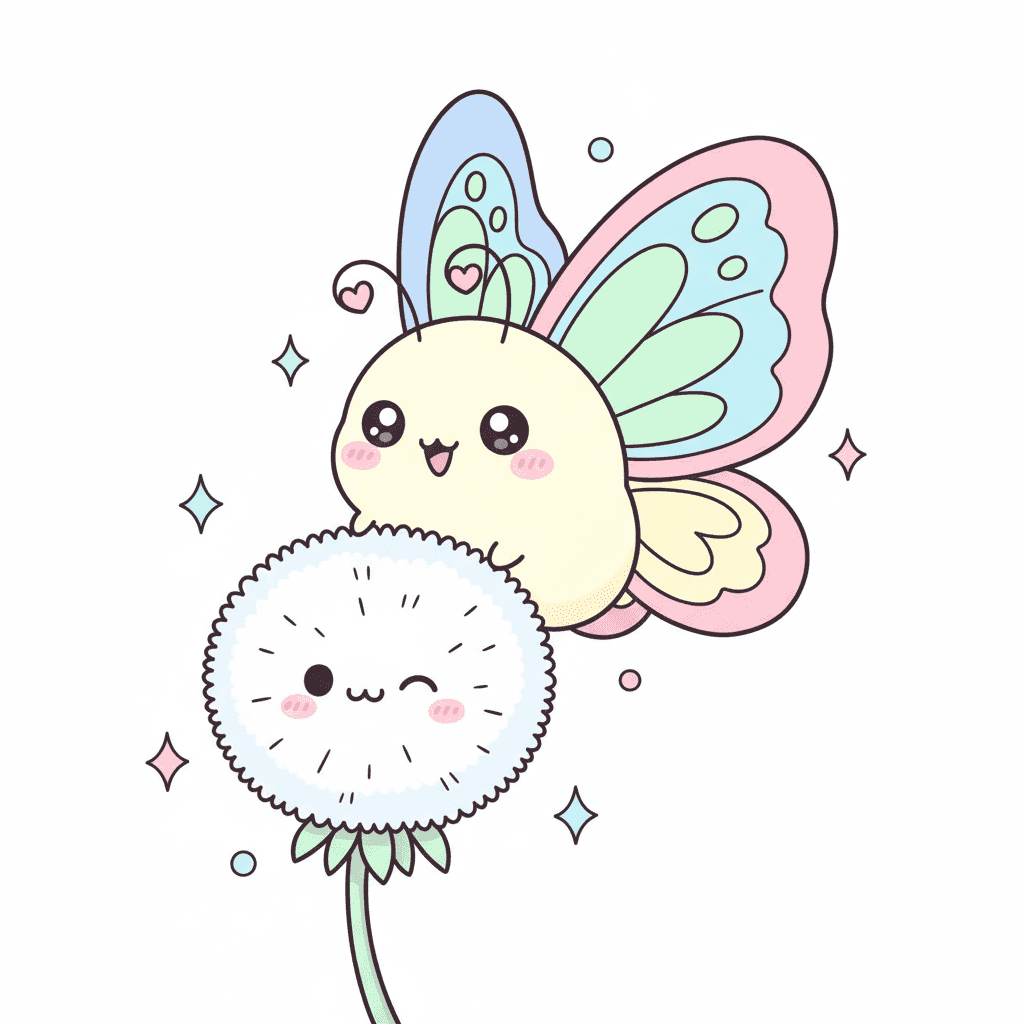 Butterfly Landing On A Dandelion - medium cartoon drawing idea