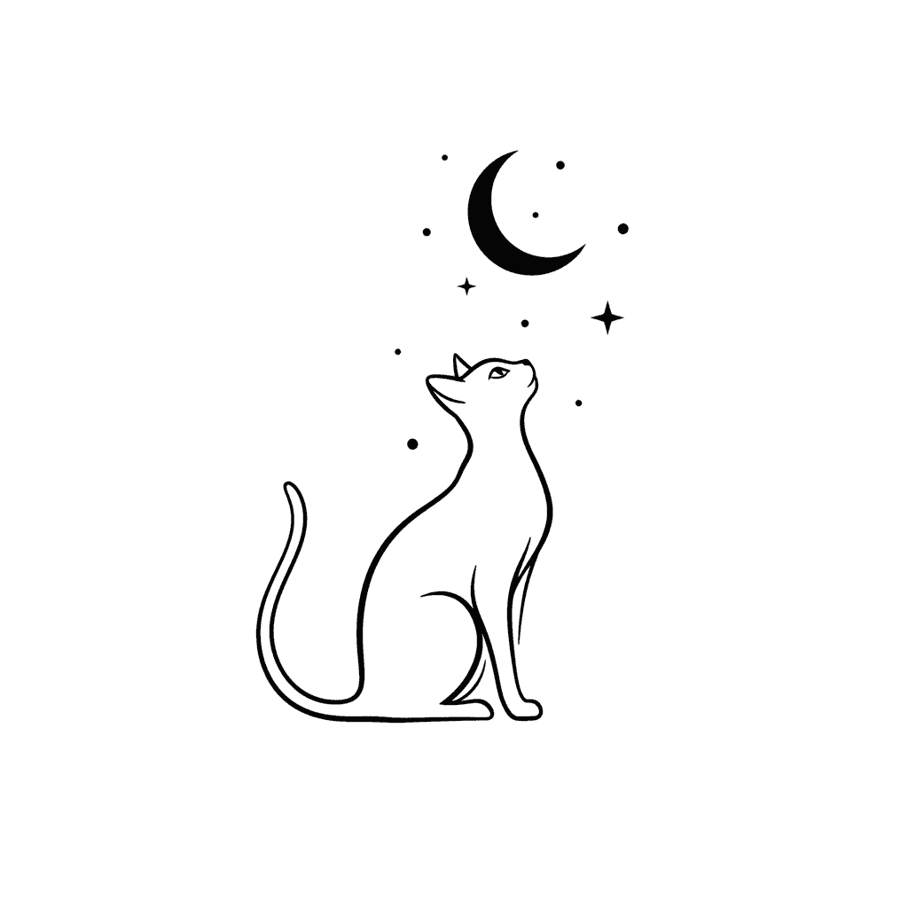Cat Gazing at Stars (Minimalist) - medium minimalist drawing idea