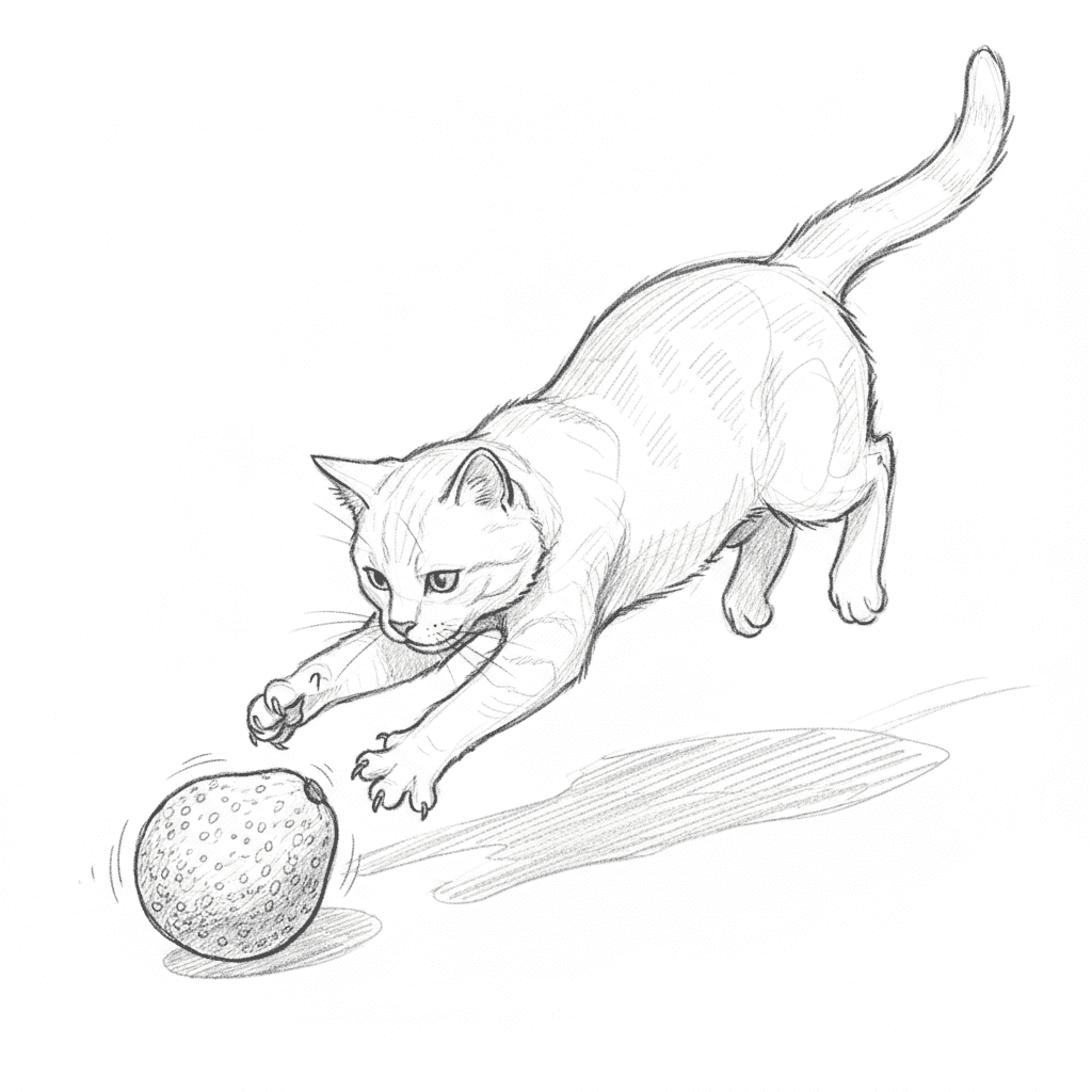 Cat Pouncing on Avocado (Sketch) - medium sketch drawing idea