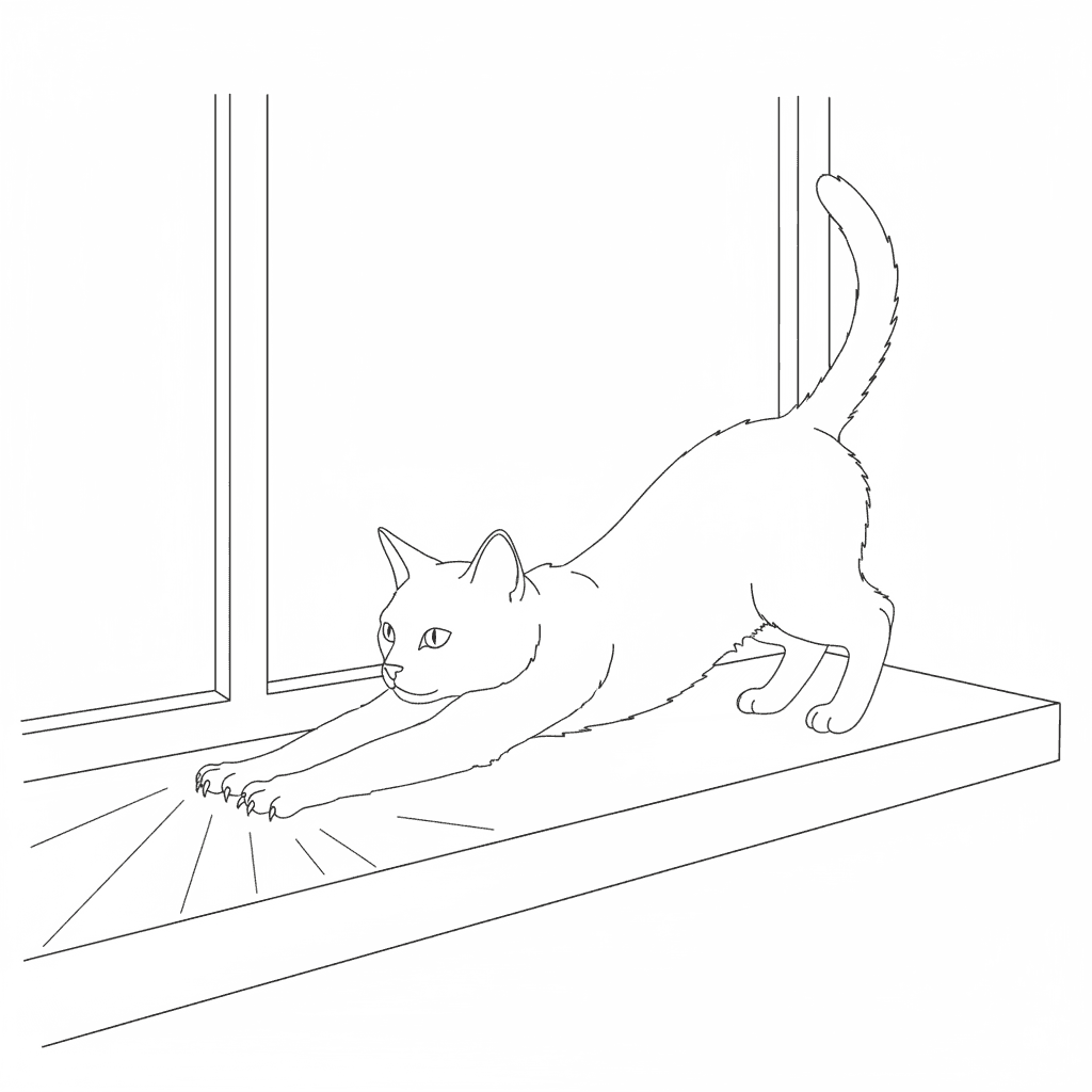Cat Stretching on Windowsill (Sketch) - easy sketch drawing idea