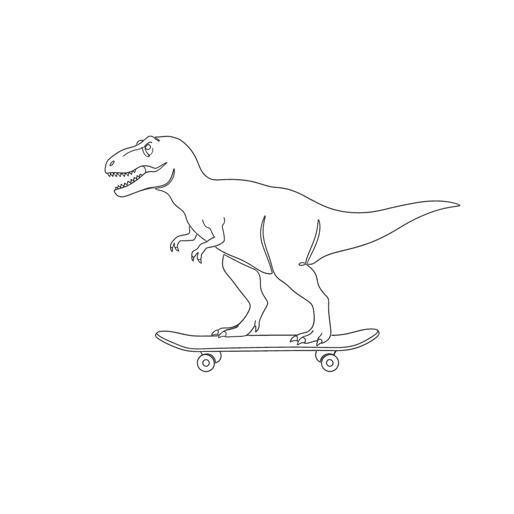 Dino Riding Skateboard - easy sketch drawing idea