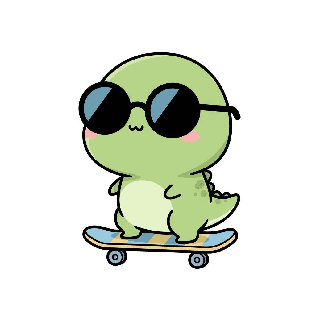 Dinosaur Skateboarding With Sunglasses - easy cartoon drawing idea