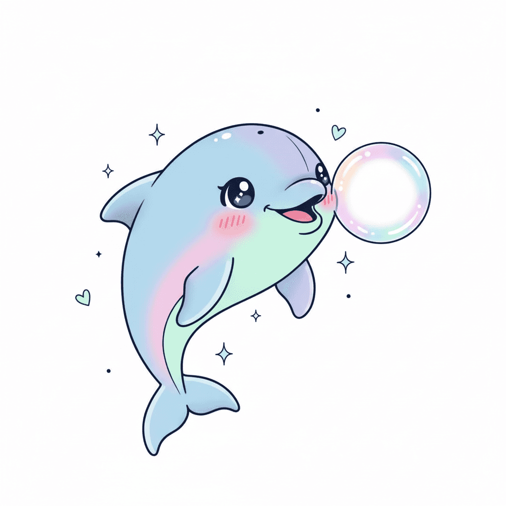 Dolphin Creating Bubble Ring - medium cartoon drawing idea