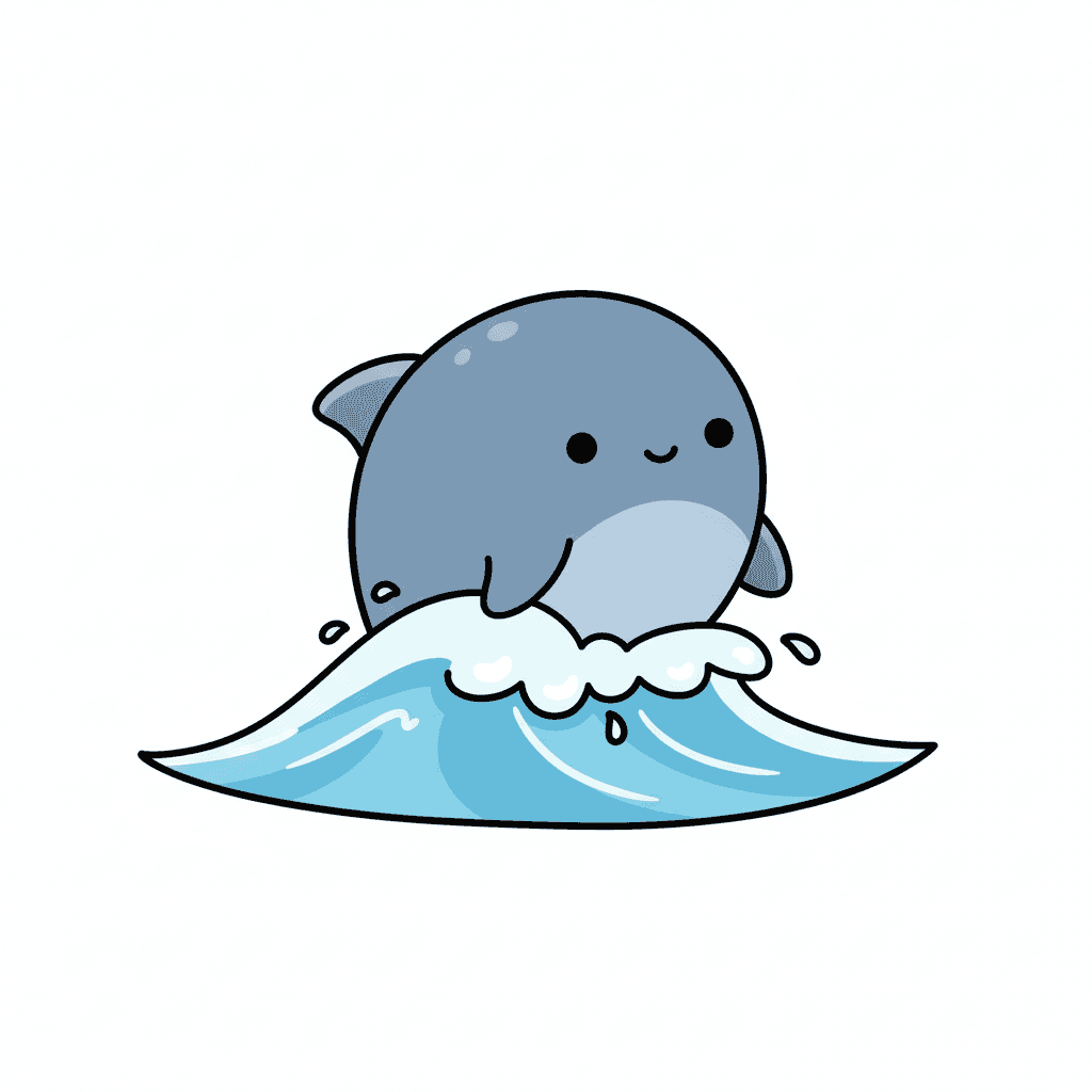 Dolphin Surfing A Wave - easy cartoon drawing idea