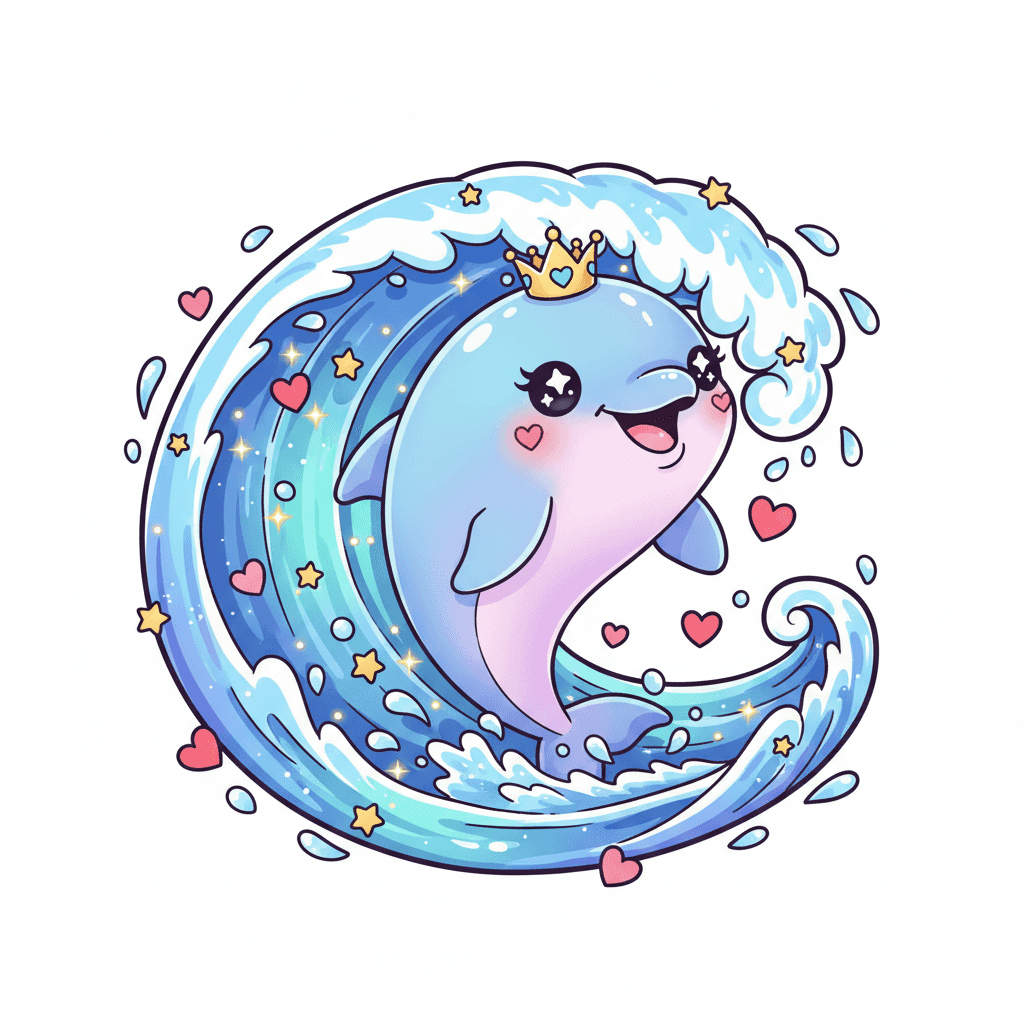 Dolphin Surfing A Wave - hard cartoon drawing idea