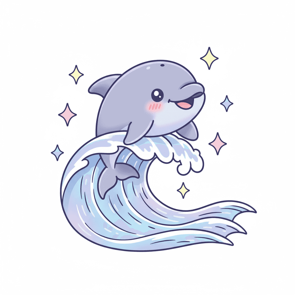 Dolphin Surfing A Wave - medium cartoon drawing idea