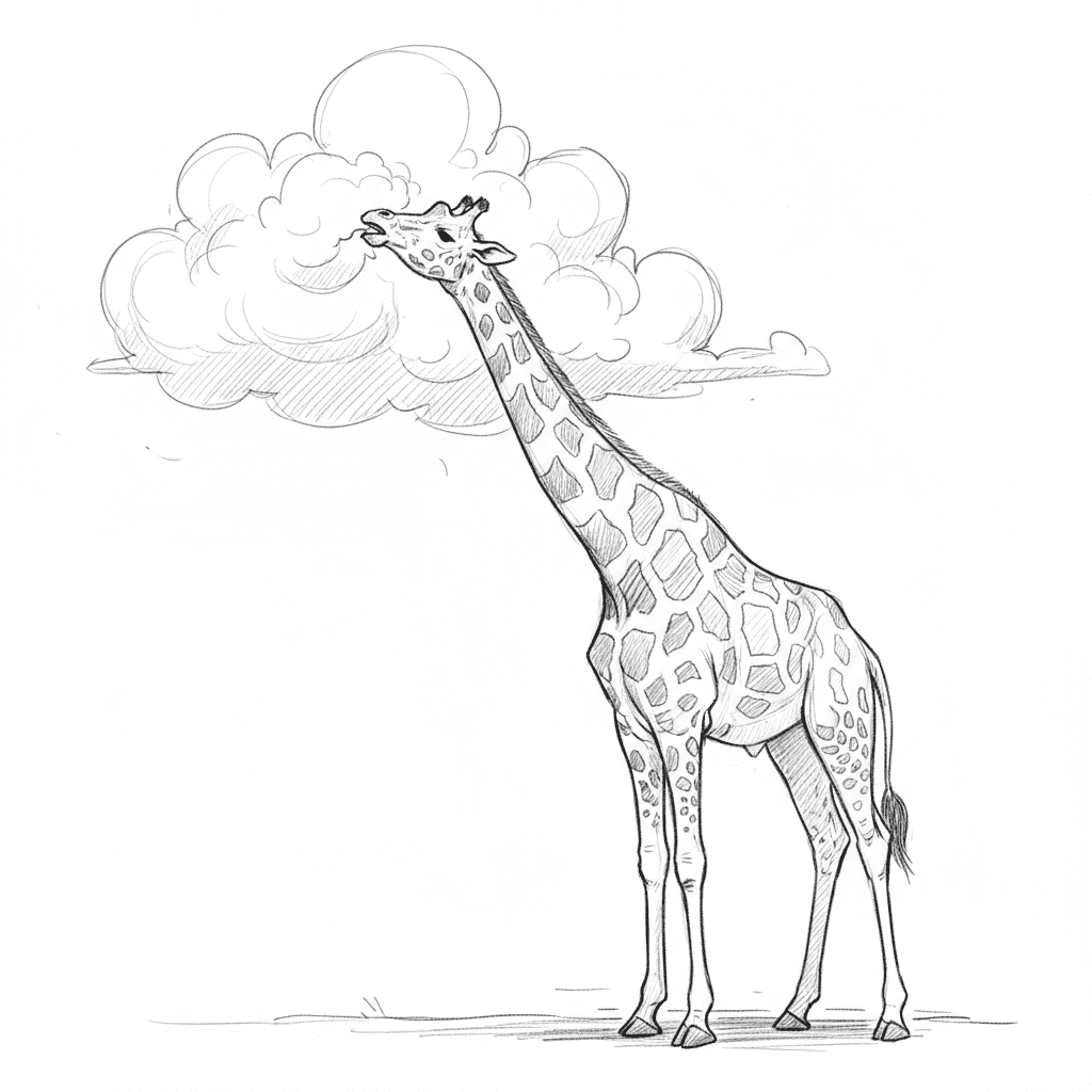 Giraffe Eating A Cloud - medium sketch drawing idea