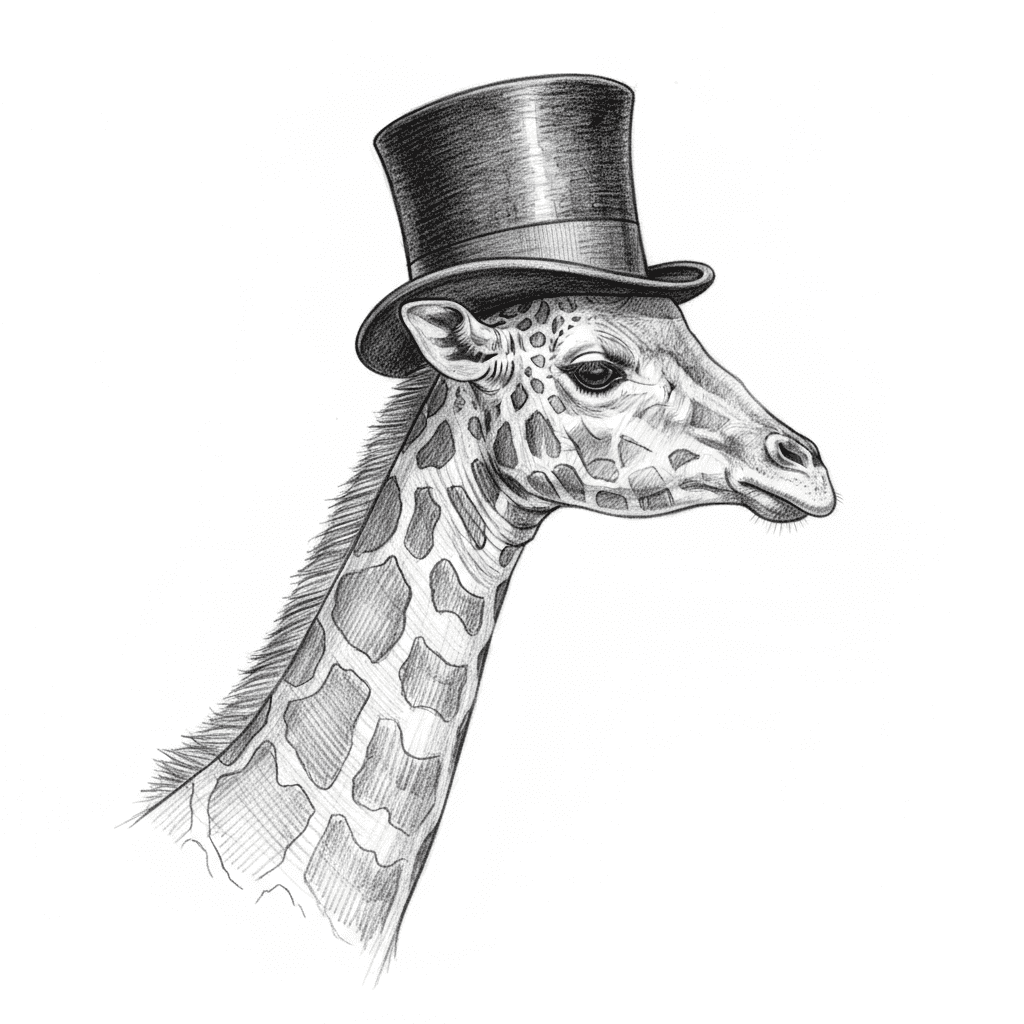 Giraffe Wearing A Top Hat - hard sketch drawing idea
