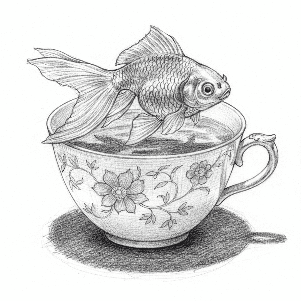 Goldfish In A Teacup - hard sketch drawing idea