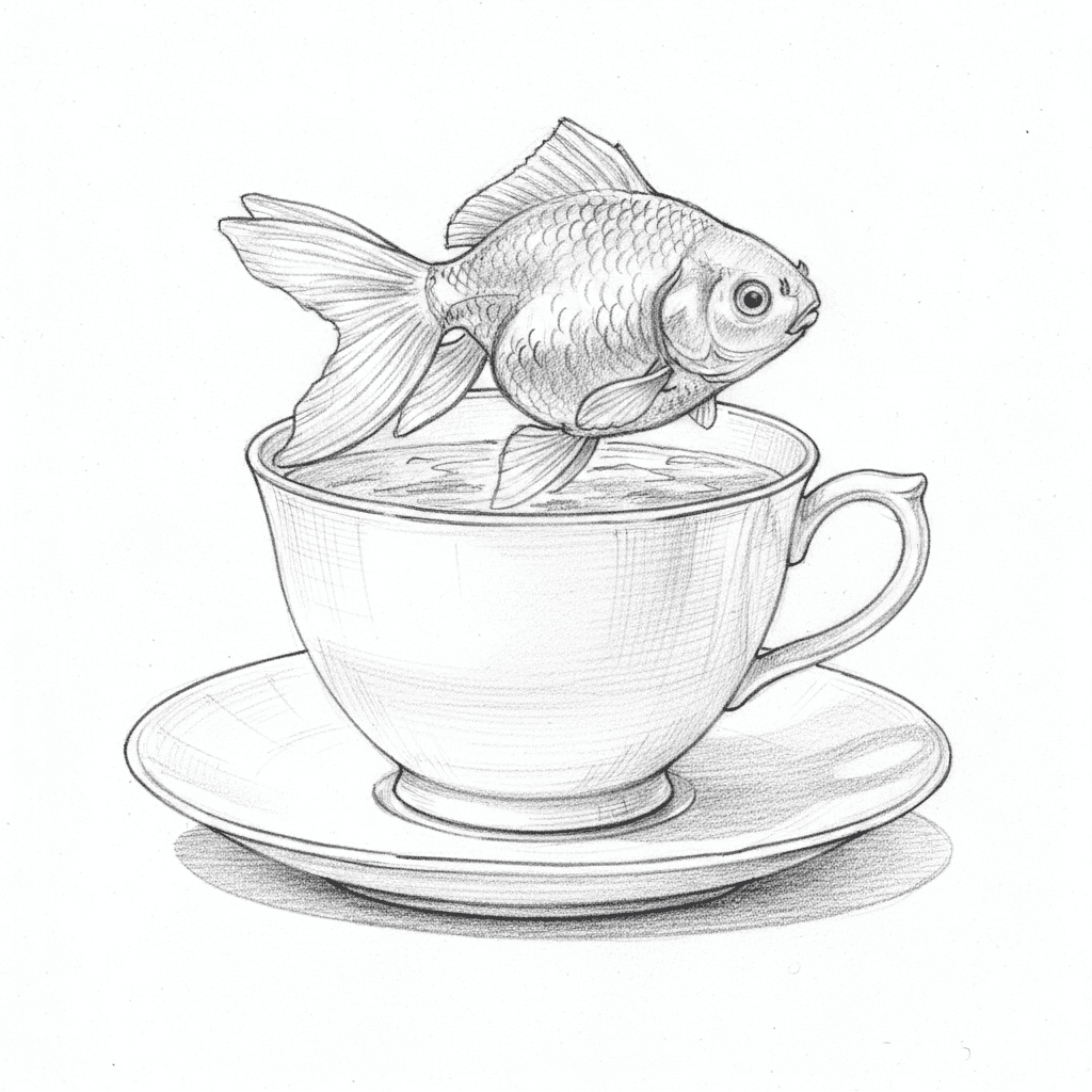 Goldfish In A Teacup - medium sketch drawing idea