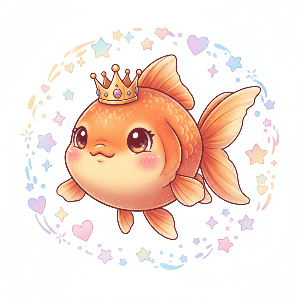 Goldfish Wearing A Tiny Crown - hard cartoon drawing idea