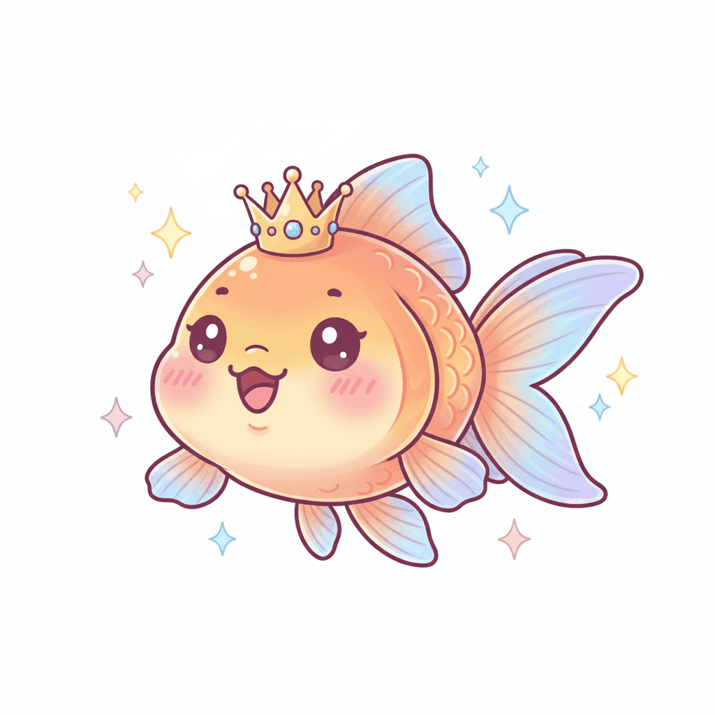 Goldfish Wearing A Tiny Crown - medium cartoon drawing idea