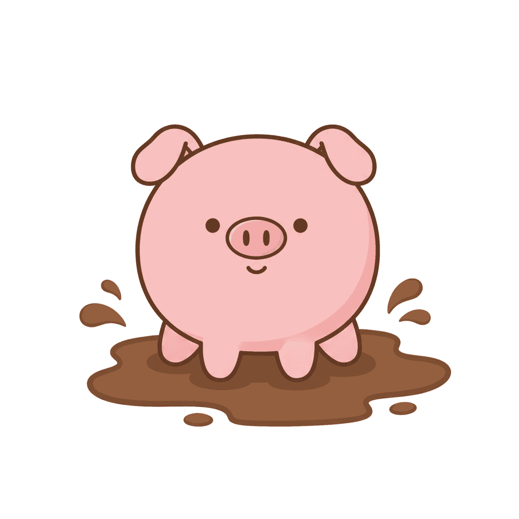 Happy Pig Splashing In Mud - easy cartoon drawing idea