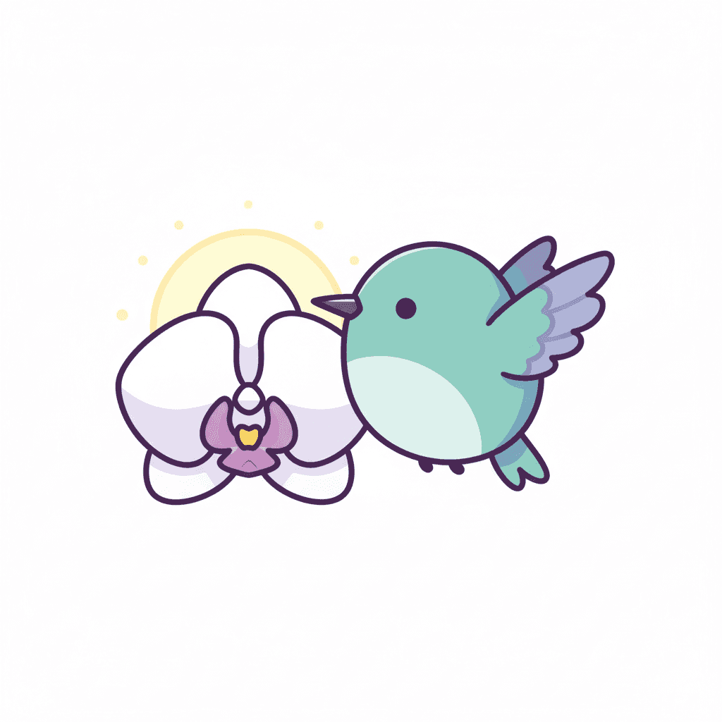 Hummingbird Hovers Beside Moonlit Orchid - easy cartoon drawing idea