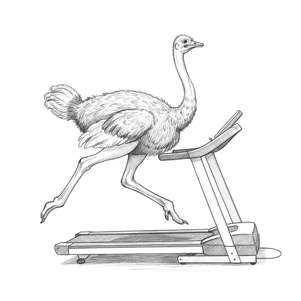 Ostrich Running On Treadmill - medium sketch drawing idea