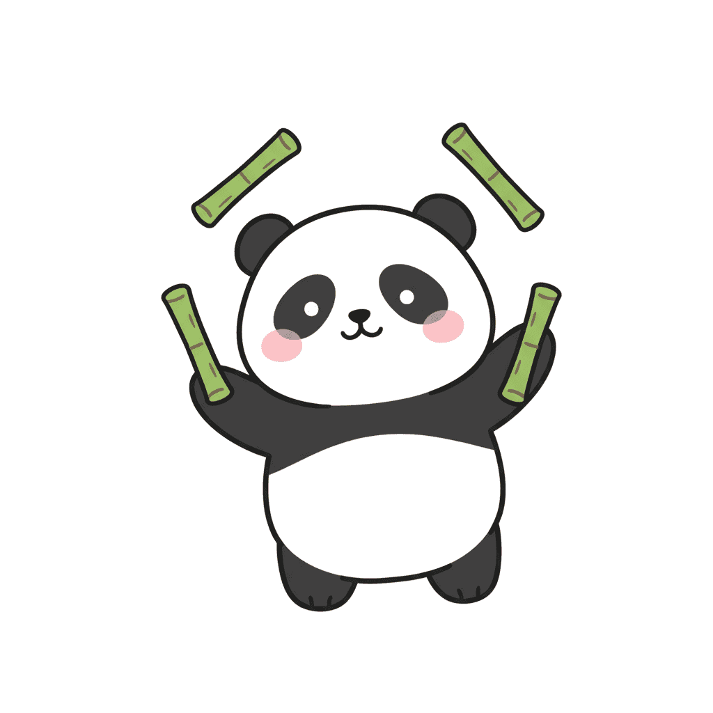 Panda Juggling Bamboo Sticks - easy cartoon drawing idea