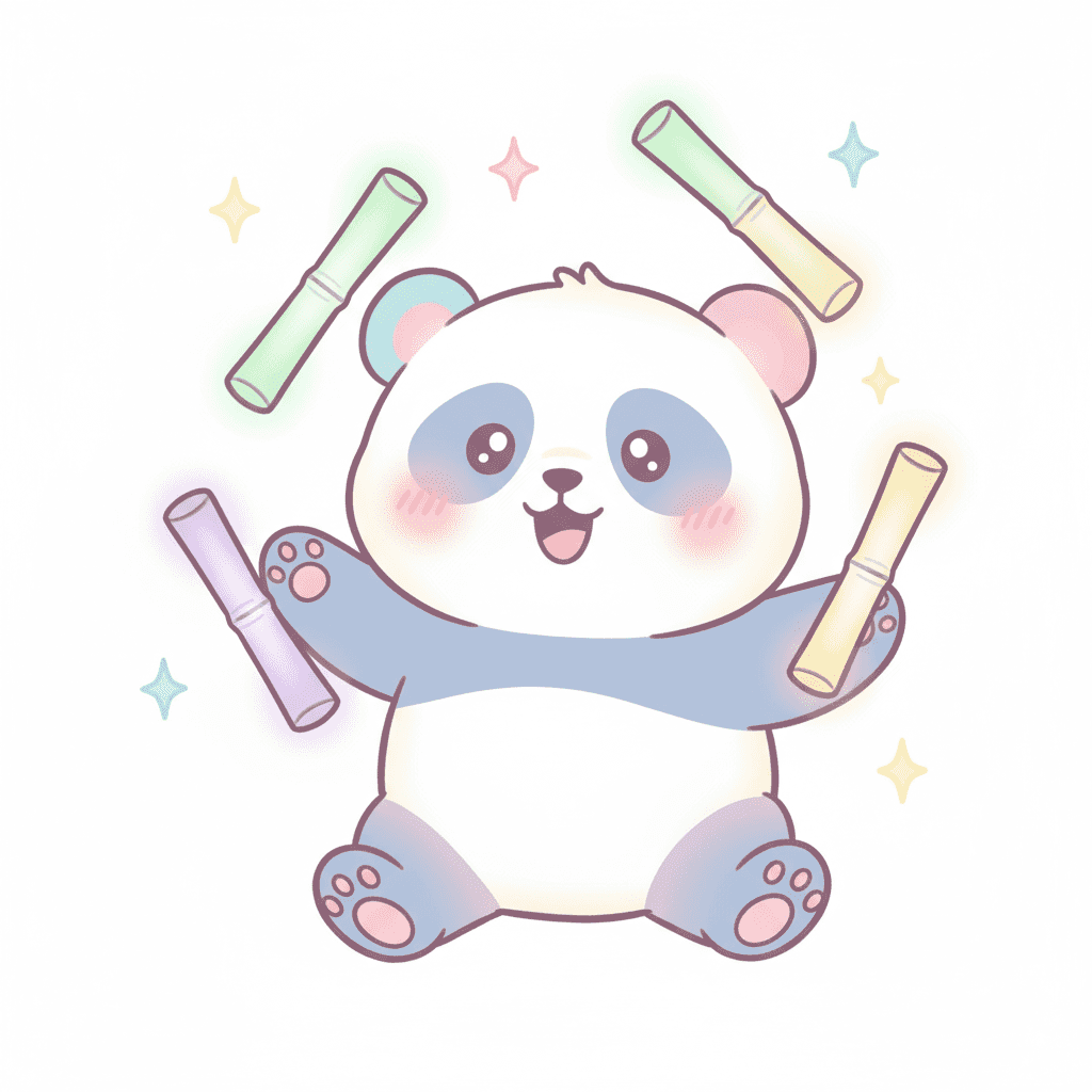 Panda Juggling Bamboo Sticks - medium cartoon drawing idea