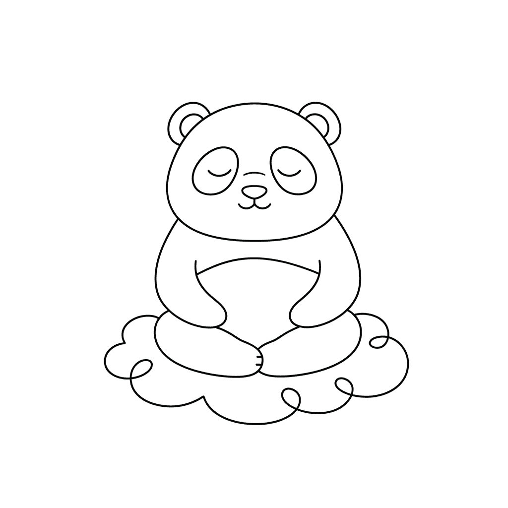 Panda Meditating On Cloud - easy sketch drawing idea