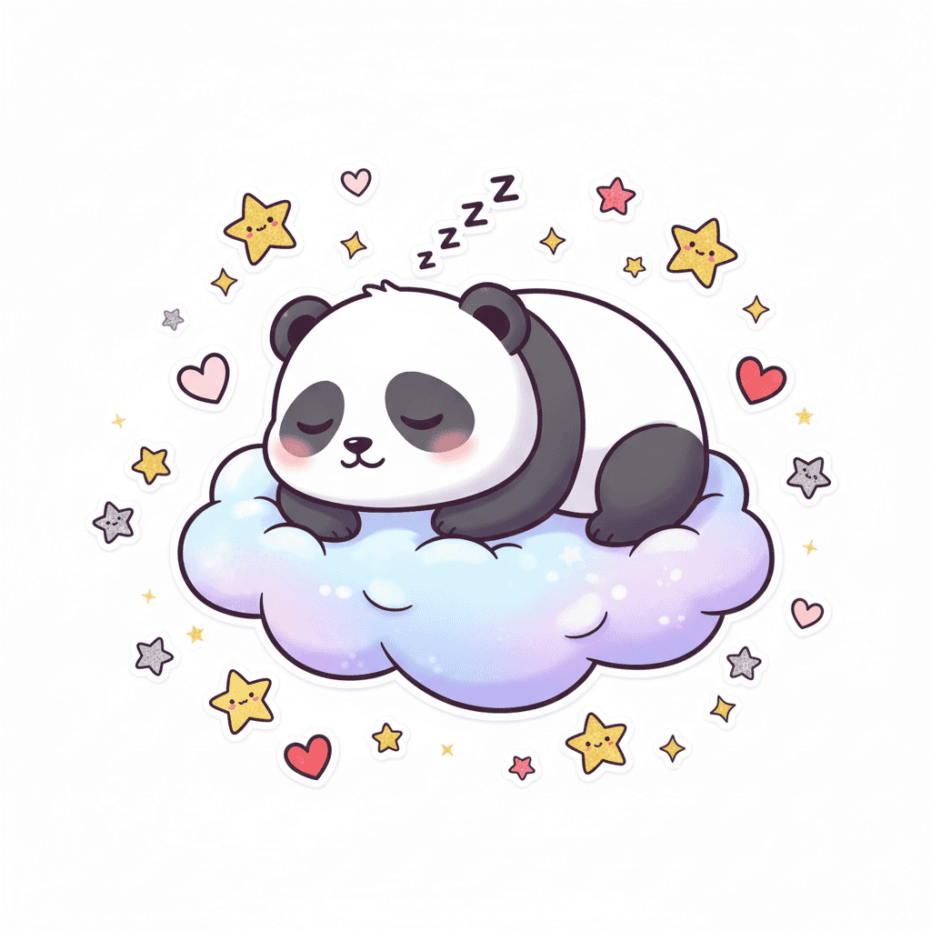 Panda Napping On Cloud - hard cartoon drawing idea