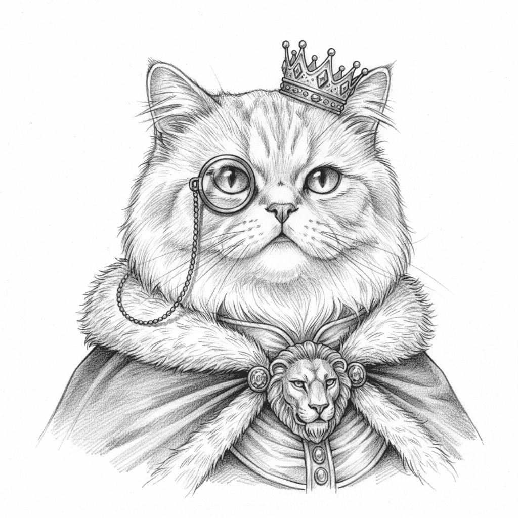Regal Cat with Monocle (Sketch) - hard sketch drawing idea
