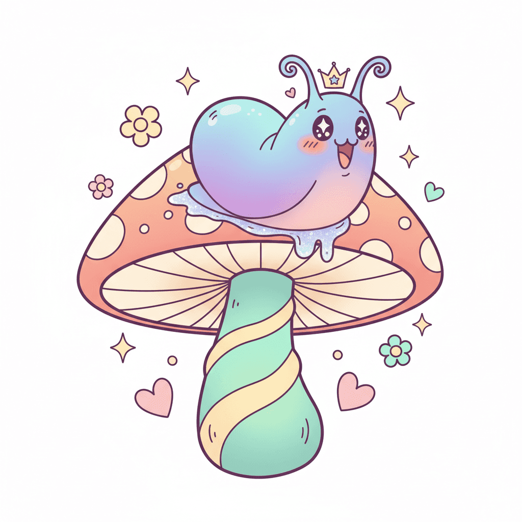 Slug Sliding Down A Mushroom - hard cartoon drawing idea