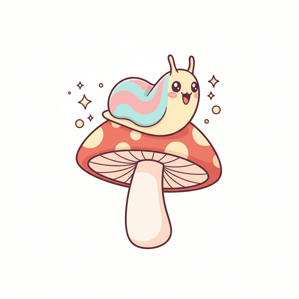 Slug Sliding Down A Mushroom - medium cartoon drawing idea