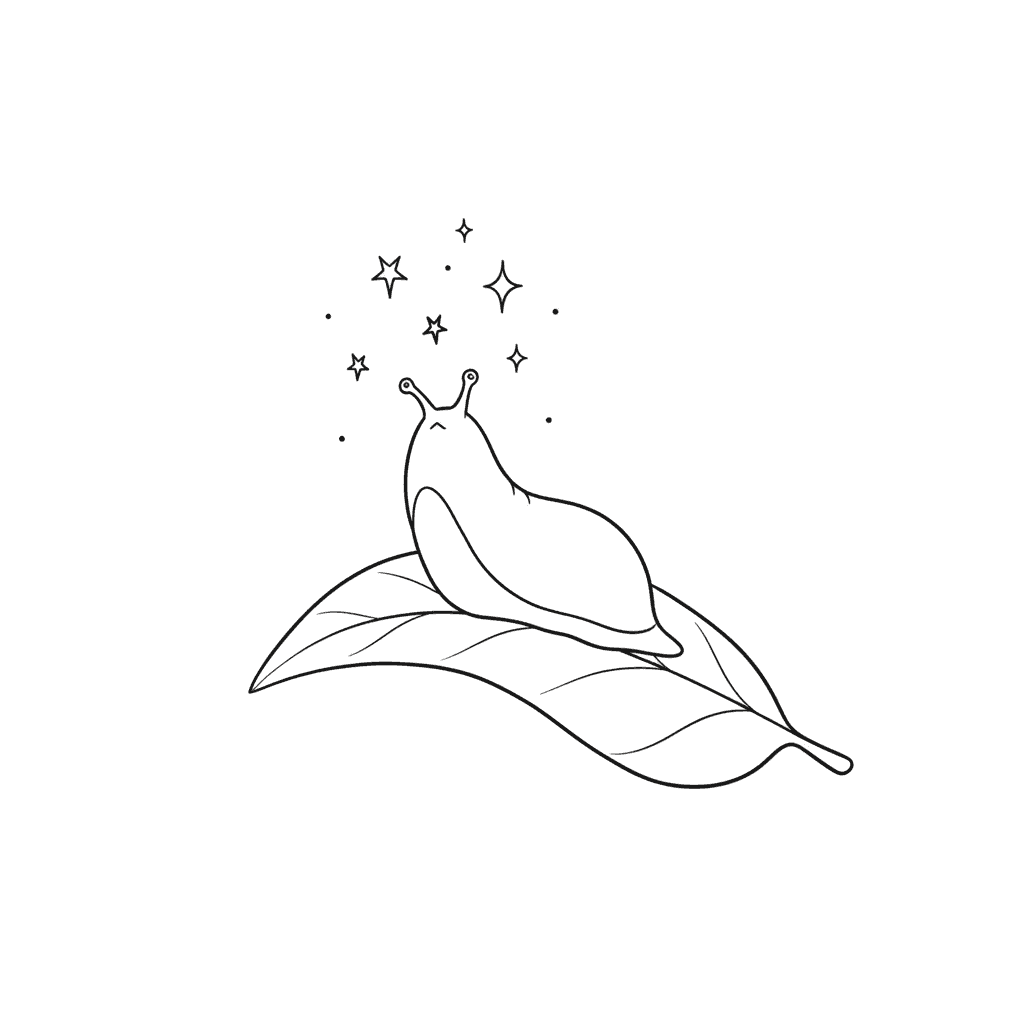 Slug Stargazing On A Leaf - easy sketch drawing idea