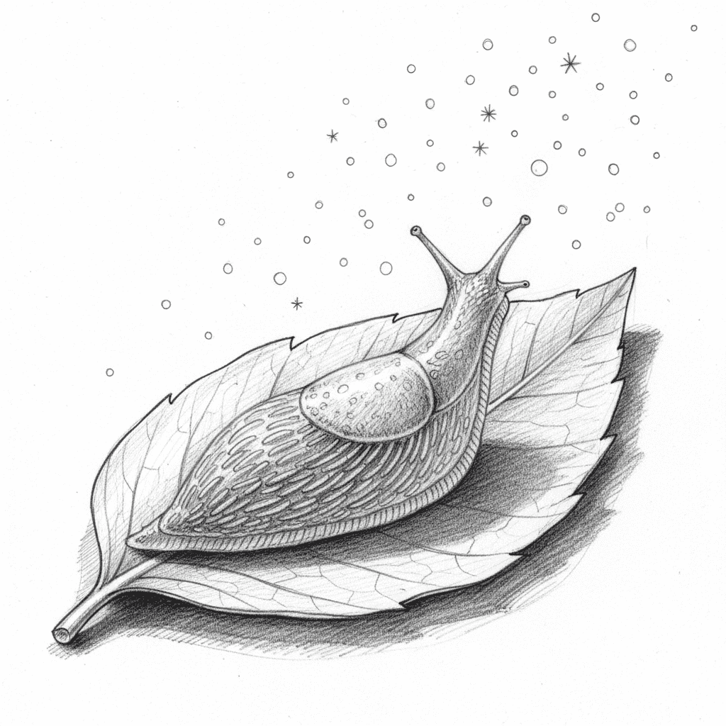 Slug Stargazing On A Leaf - hard sketch drawing idea