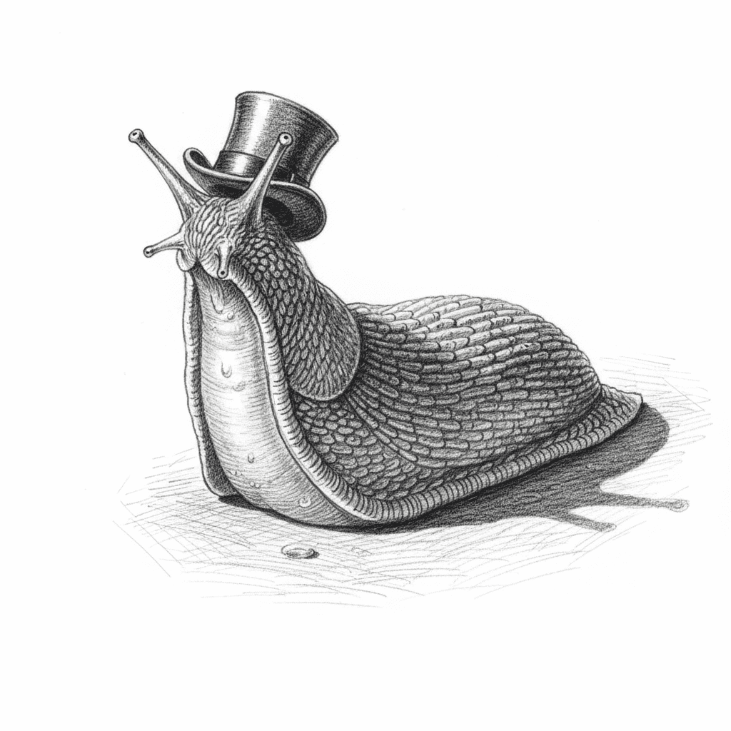 Slug Wearing A Tiny Top Hat - hard sketch drawing idea