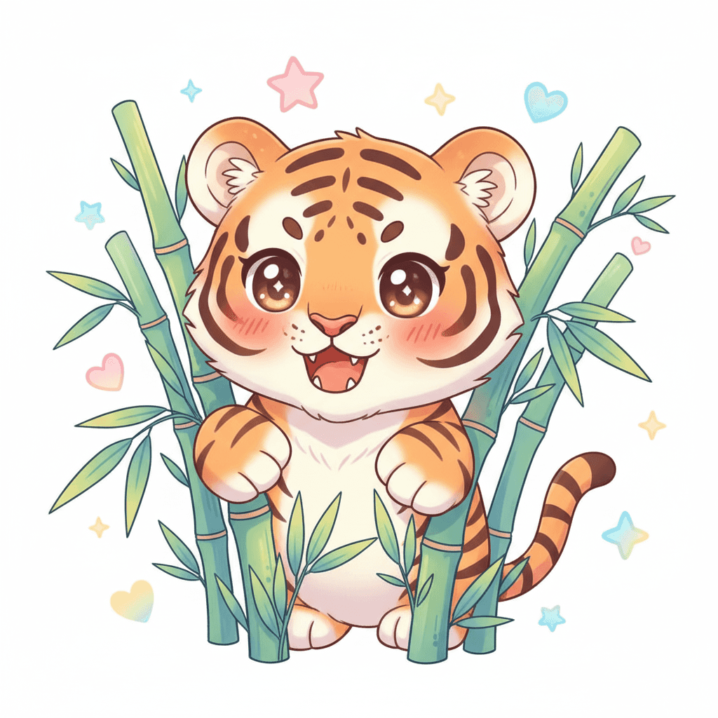 Tiger Peeking Through Bamboo - hard cartoon drawing idea