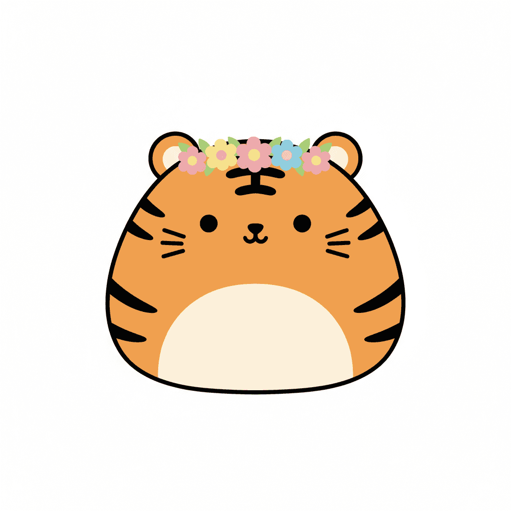 Tiger Wearing Flower Crown - easy cartoon drawing idea