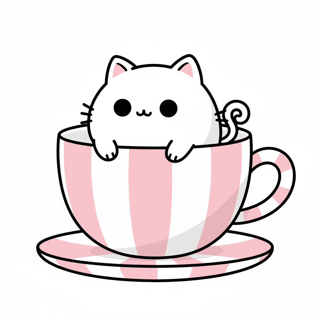 Cat in Teacup (Anime) - easy cartoon drawing idea