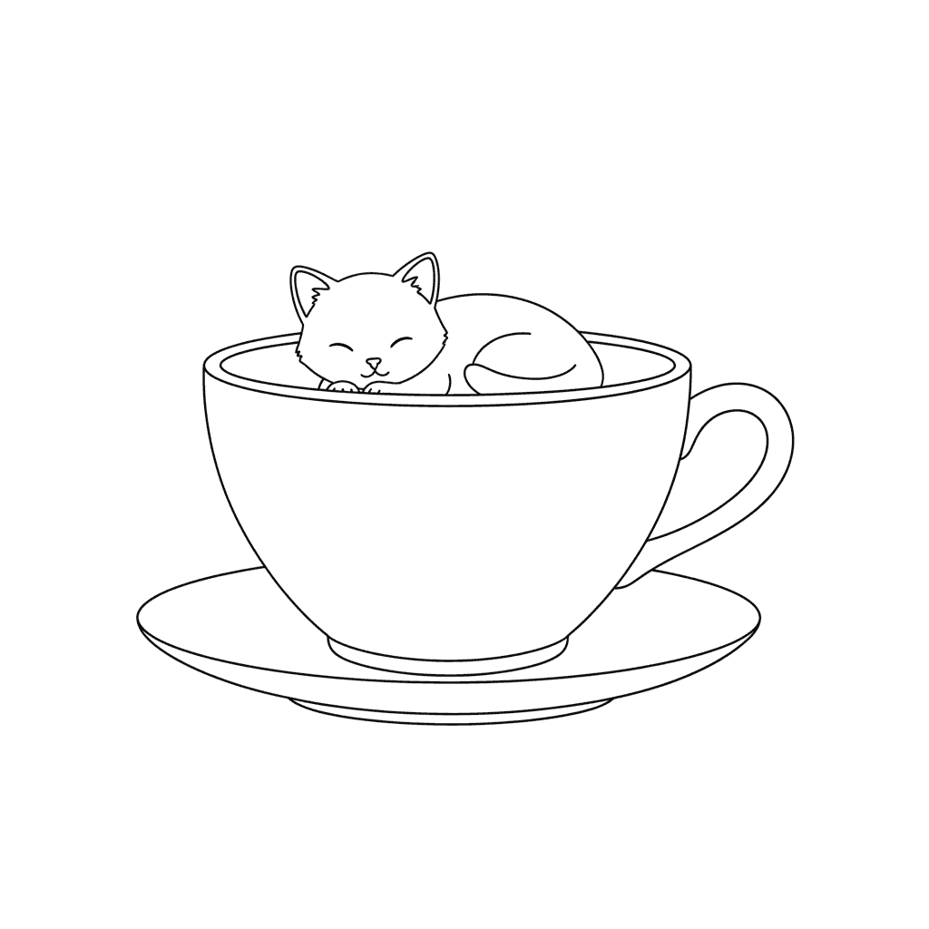 Cat in Teacup (Sketch) - easy sketch drawing idea