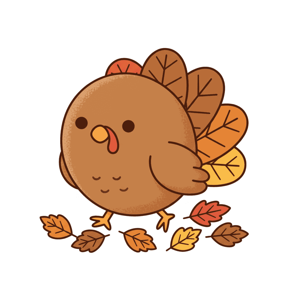 Turkey Strutting Through Autumn Leaves - easy cartoon drawing idea