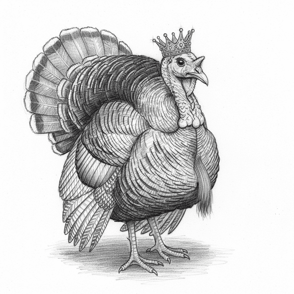 Turkey Wearing Tiny Crown - hard sketch drawing idea