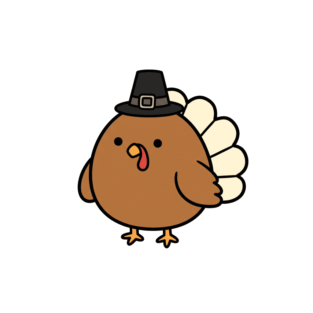 Turkey Wearing Tiny Pilgrim Hat - easy cartoon drawing idea