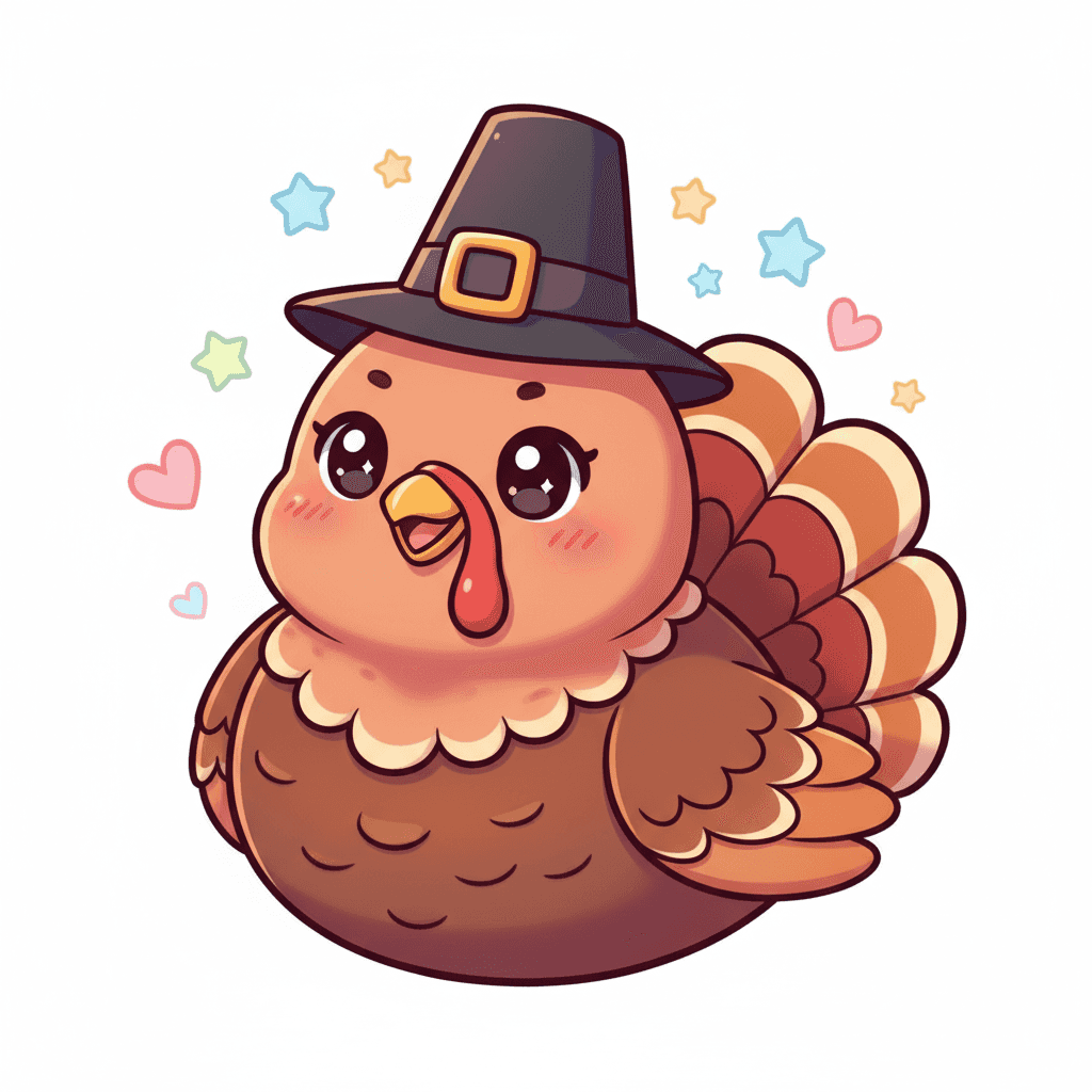 Turkey Wearing Tiny Pilgrim Hat - hard cartoon drawing idea