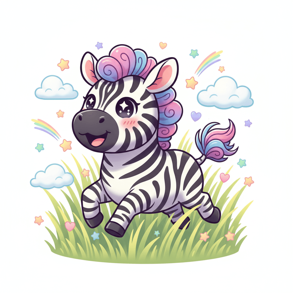 Zebra Galloping Through Tall Grass - hard cartoon drawing idea