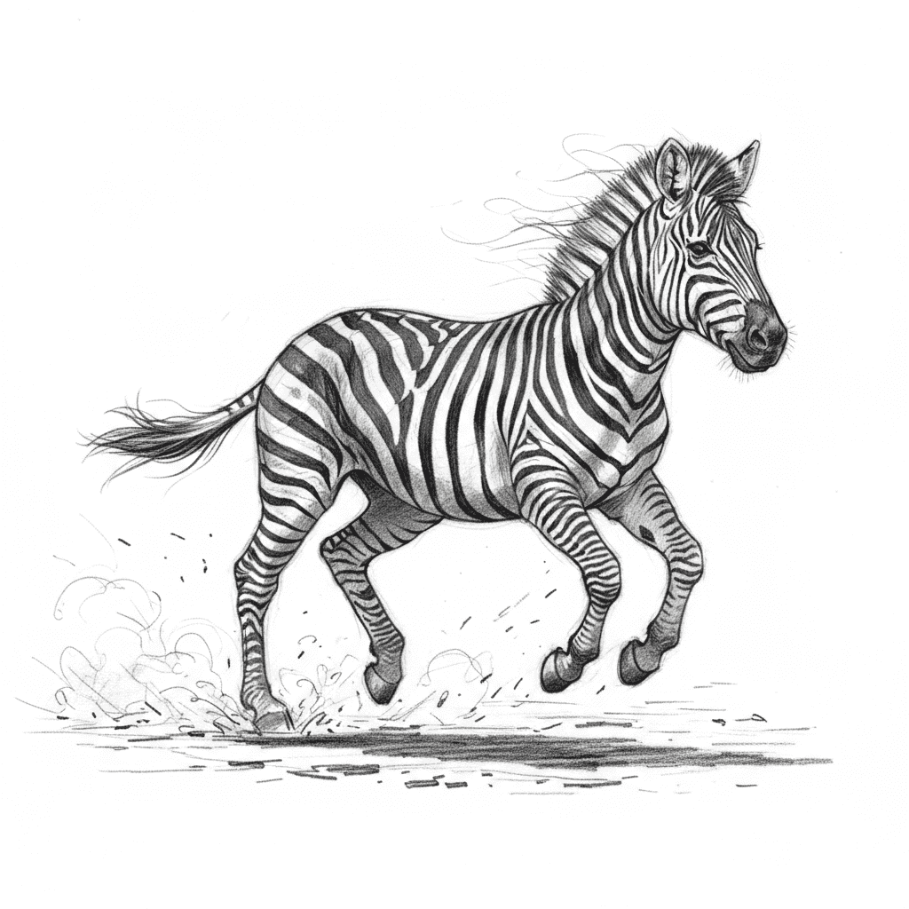 Zebra Galloping Wildly - hard sketch drawing idea