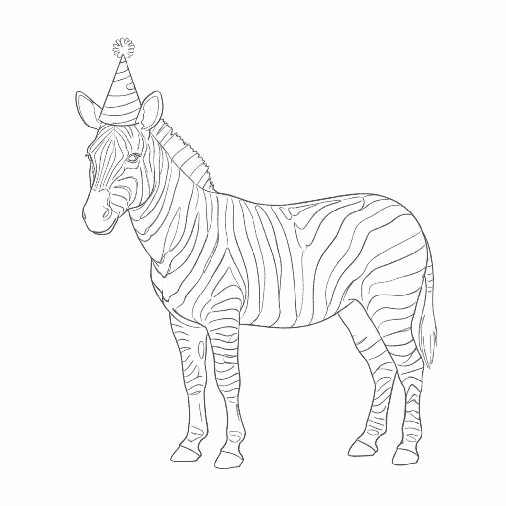 Zebra Wearing A Party Hat - easy sketch drawing idea