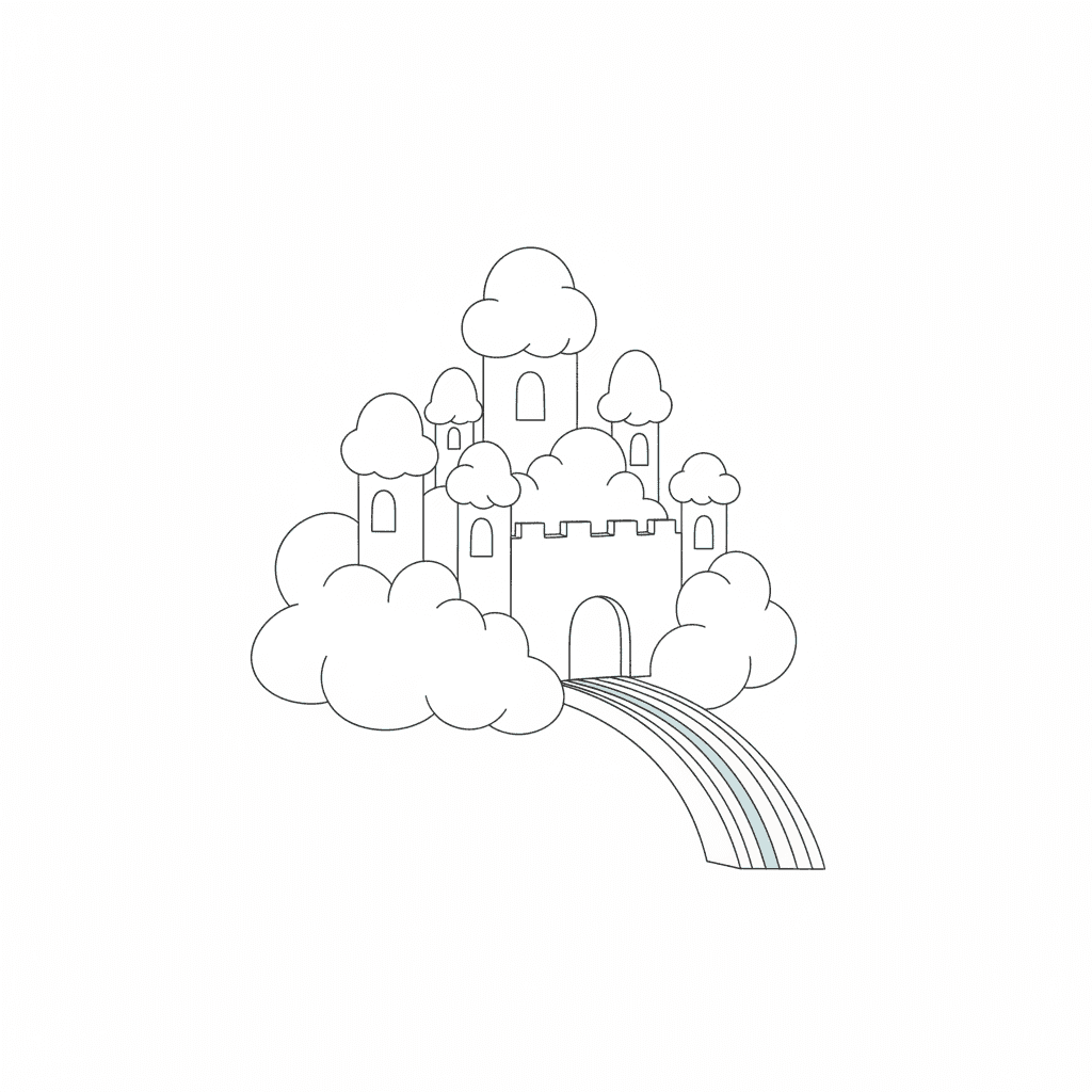 Cloud Castle With Rainbow Bridge - easy sketch drawing idea