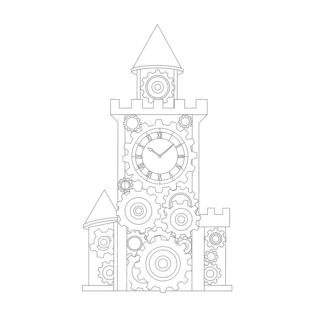 Gears Castle Clock Tower - easy sketch drawing idea