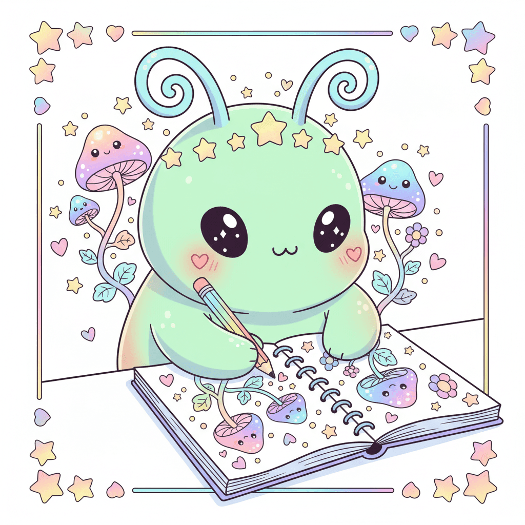 Alien Sketching Strange Flora - hard cartoon drawing idea