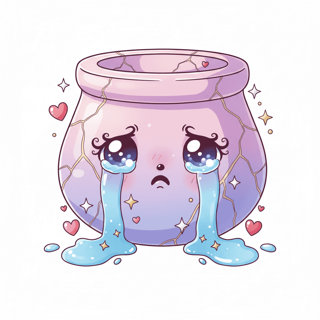 Cracked Pot Weeping Tears - hard cartoon drawing idea