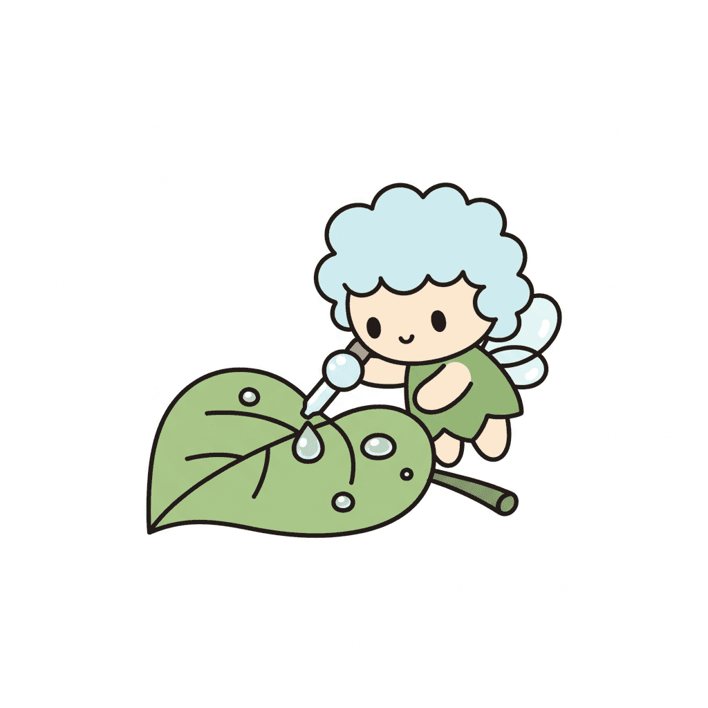 Fairy Collecting Dewdrops From Leaf - easy cartoon drawing idea