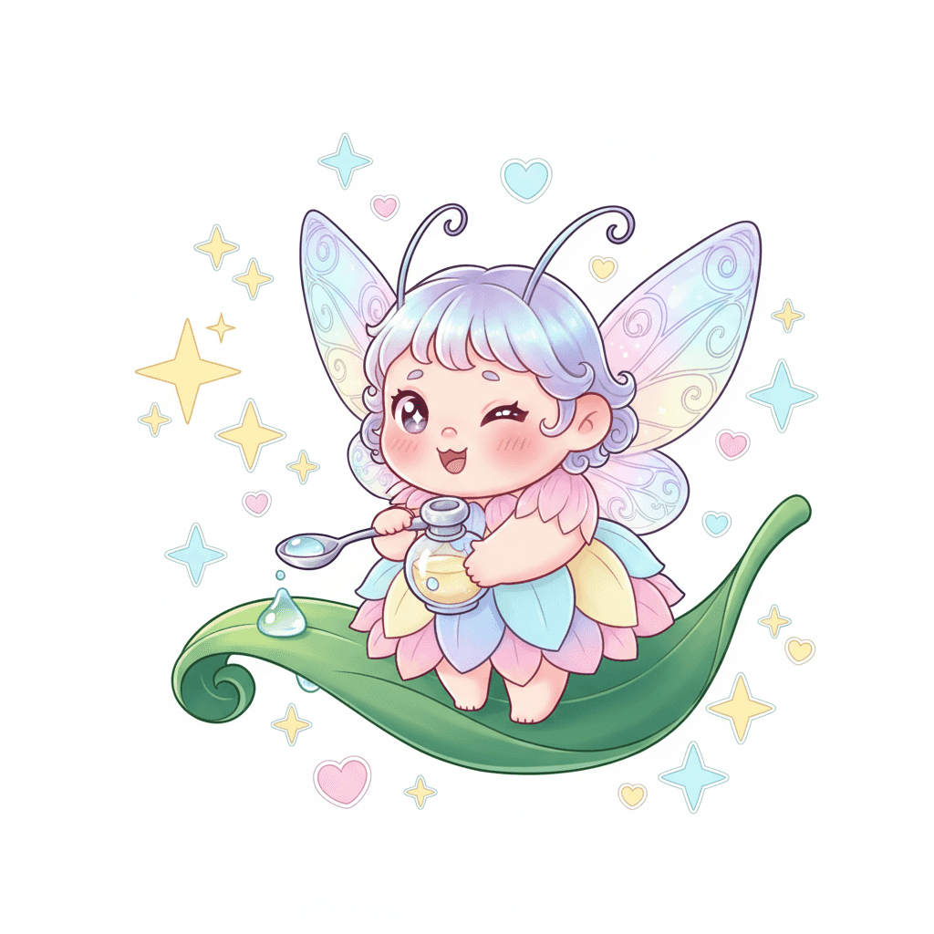 Fairy Collecting Dewdrops From Leaf - hard cartoon drawing idea